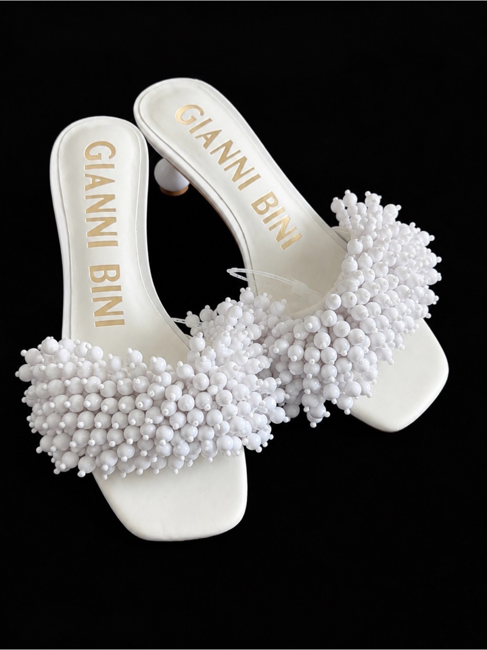Gianni Bini White Beaded Mule Slides‎